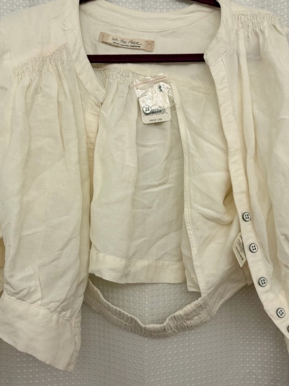 NWT Free People Fly Away Ivory Linen Blend Cropped Button Front Blouse M preppy - Picture 4 of 11